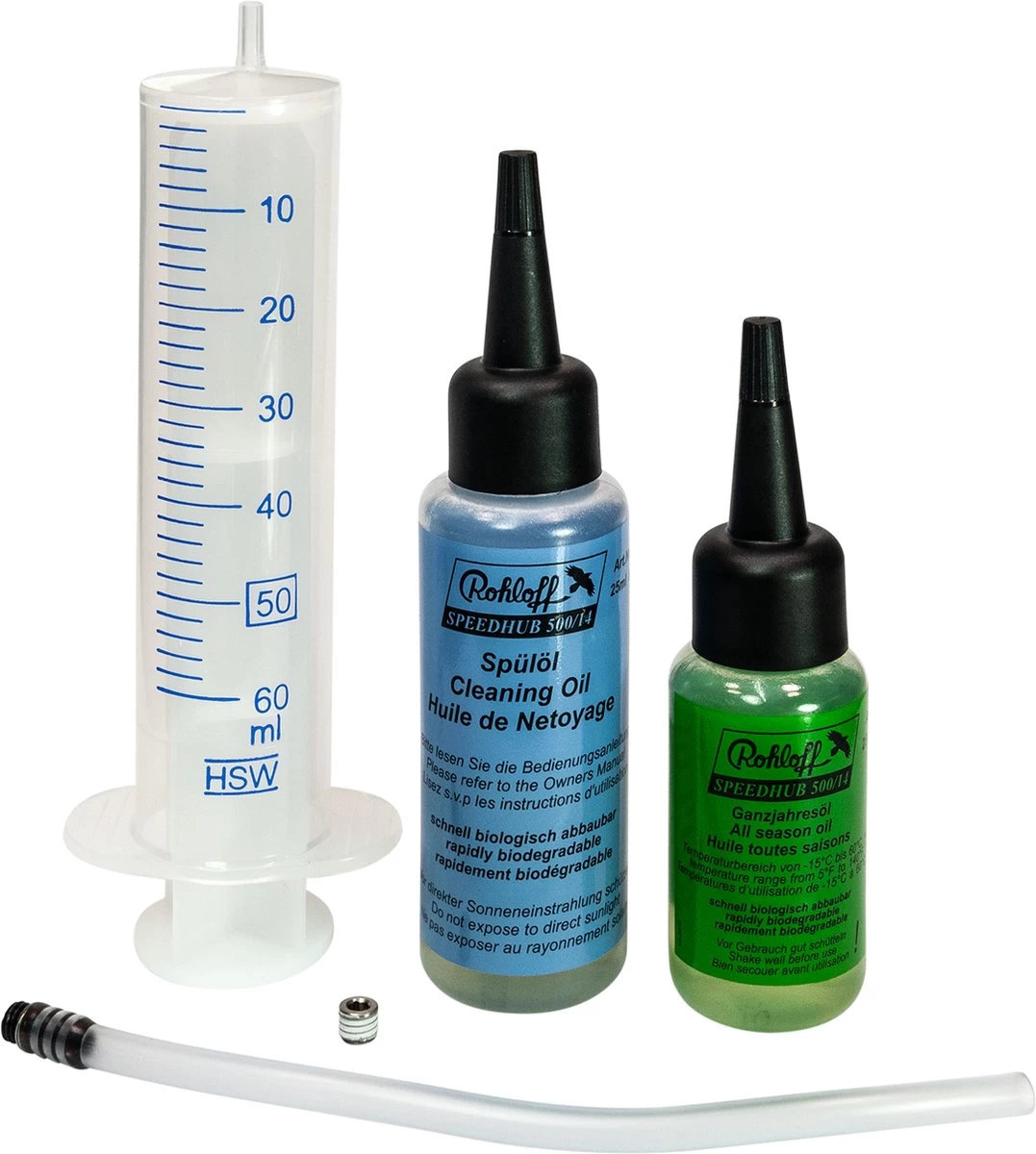 Rohloff 8410 Oliewisselset 25ml Voor Rohloff Naaf (spoelolie, Gansjaarolie, Spuit, Darmpje, Dichtingsschroef)