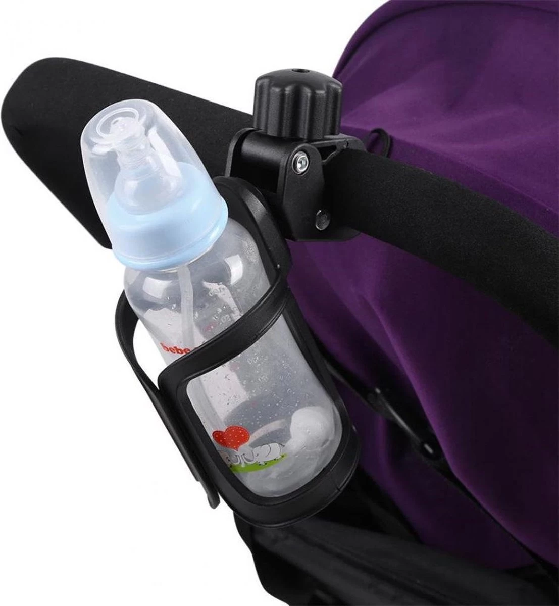 Universele Bekerhouder – Drinkfleshouder Kinderwagen Buggy En Fiets – Bidonhouder Ook Geschikt Voor Joolz – Zwart - Afbeelding 4