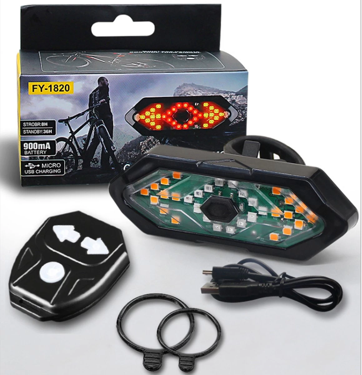 GoShops FY-1820 - Richtingaanwijzer Fiets - Knipperlichting - Fietsverlichting - LED - USB Oplaadbaar - Waterbestendig - Afstandsbediening - Draadloos - Verstelbaar - Achterlicht Fiets - Afbeelding 6