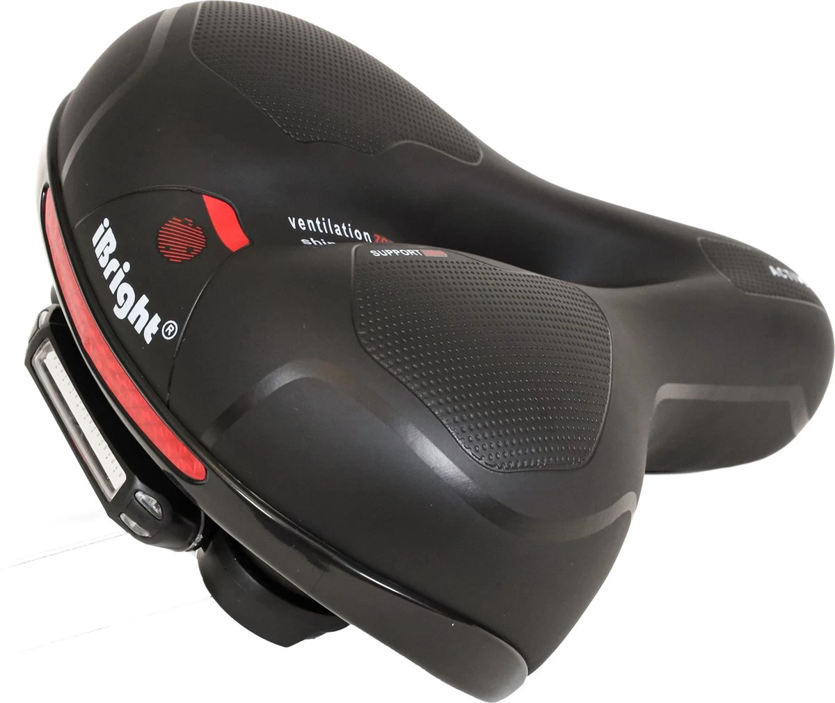 IBright Gel Fietszadel Met LED Oplaadbare Achterlicht - USB Oplaadbaar - Fietsverlichting Met 6 Functie's - Dames / Heren - Waterdicht - Gratis Zadelstrop - USB Oplaadkabel - Zwart - Afbeelding 3