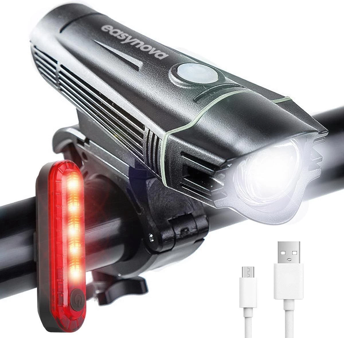 LED Fietsverlichting Set – Oplaadbaar Via USB - Voorlicht En Achterlicht - Waterbestendig - Complete Fietslamp Set