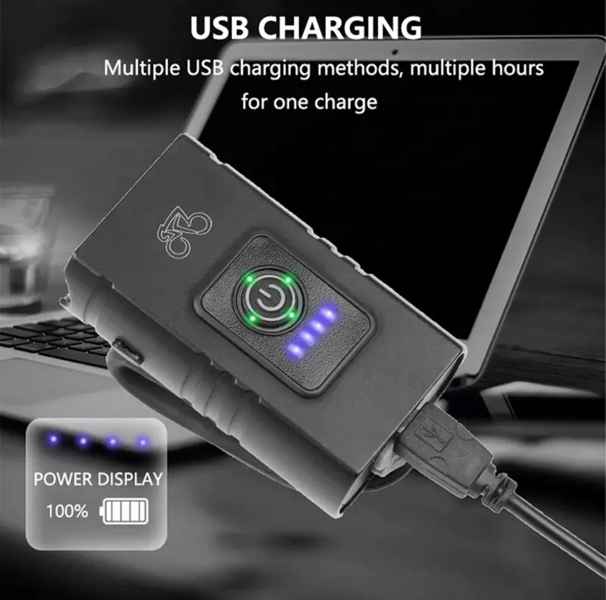 Fietslamp LED, Fietslicht, Fietsverlichting, Racefiets, Voorlicht, Oplaadbaar, Micro USB, Verstelbaar, Zwart - Afbeelding 2