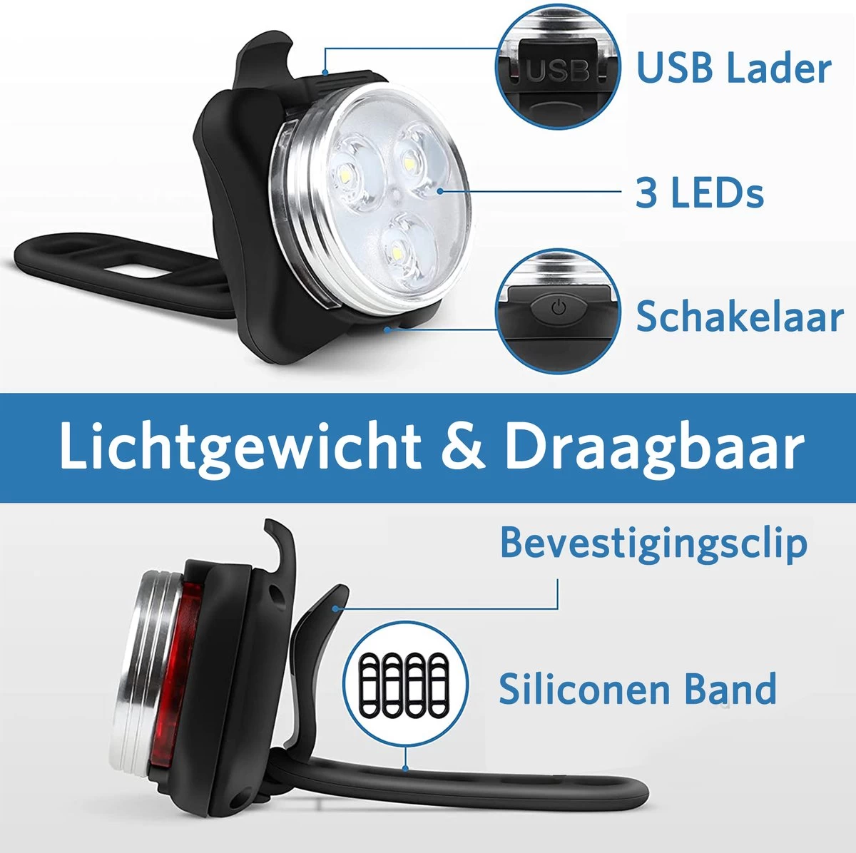 Fietsverlichting USB Oplaadbaar - Waterdicht Fietslamp - LED Fietslampjes - Voorlicht En Achterlicht - Voor Fiets - Afbeelding 7