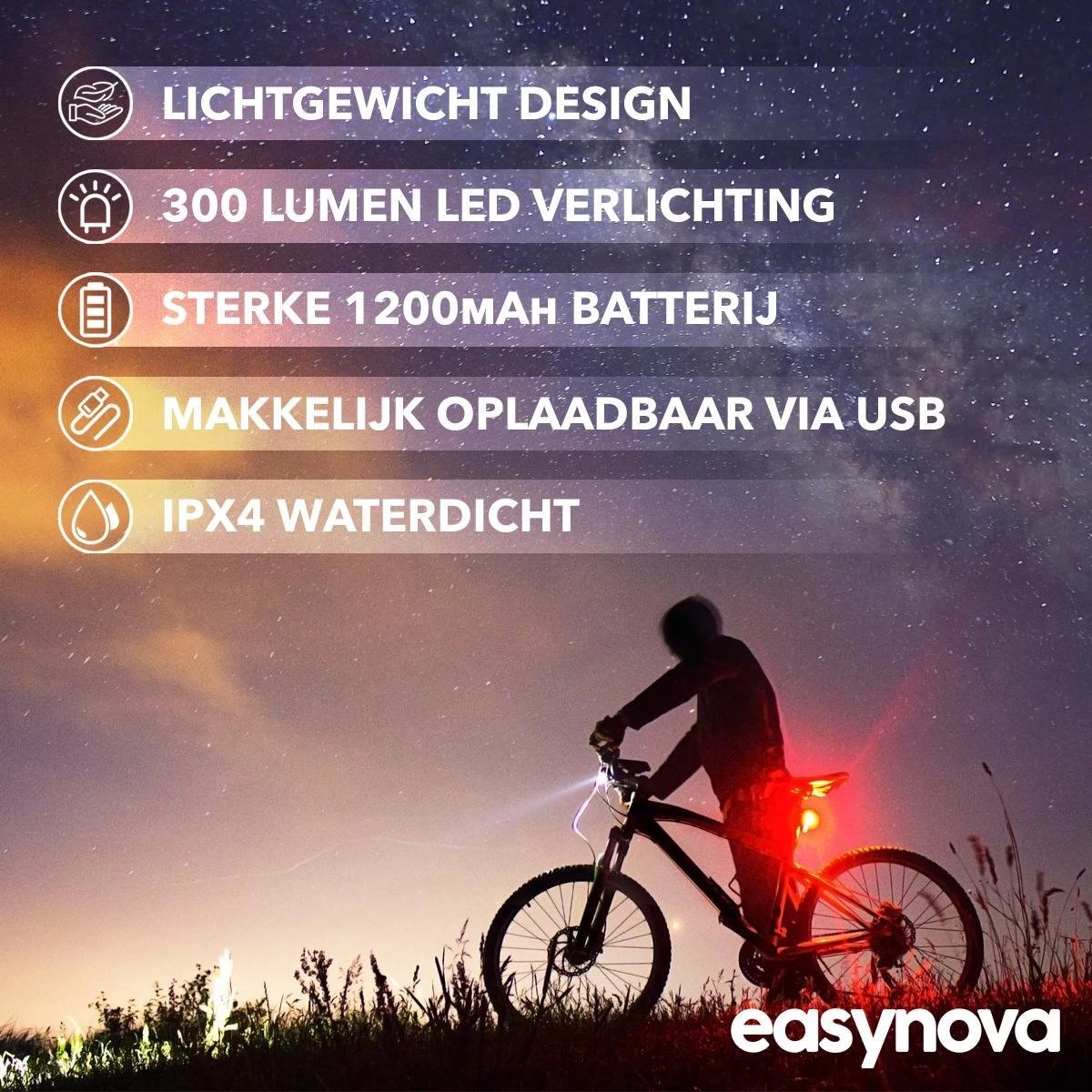 LED Fietsverlichting Set – Oplaadbaar Via USB - Voorlicht En Achterlicht - Waterbestendig - Complete Fietslamp Set - Afbeelding 5