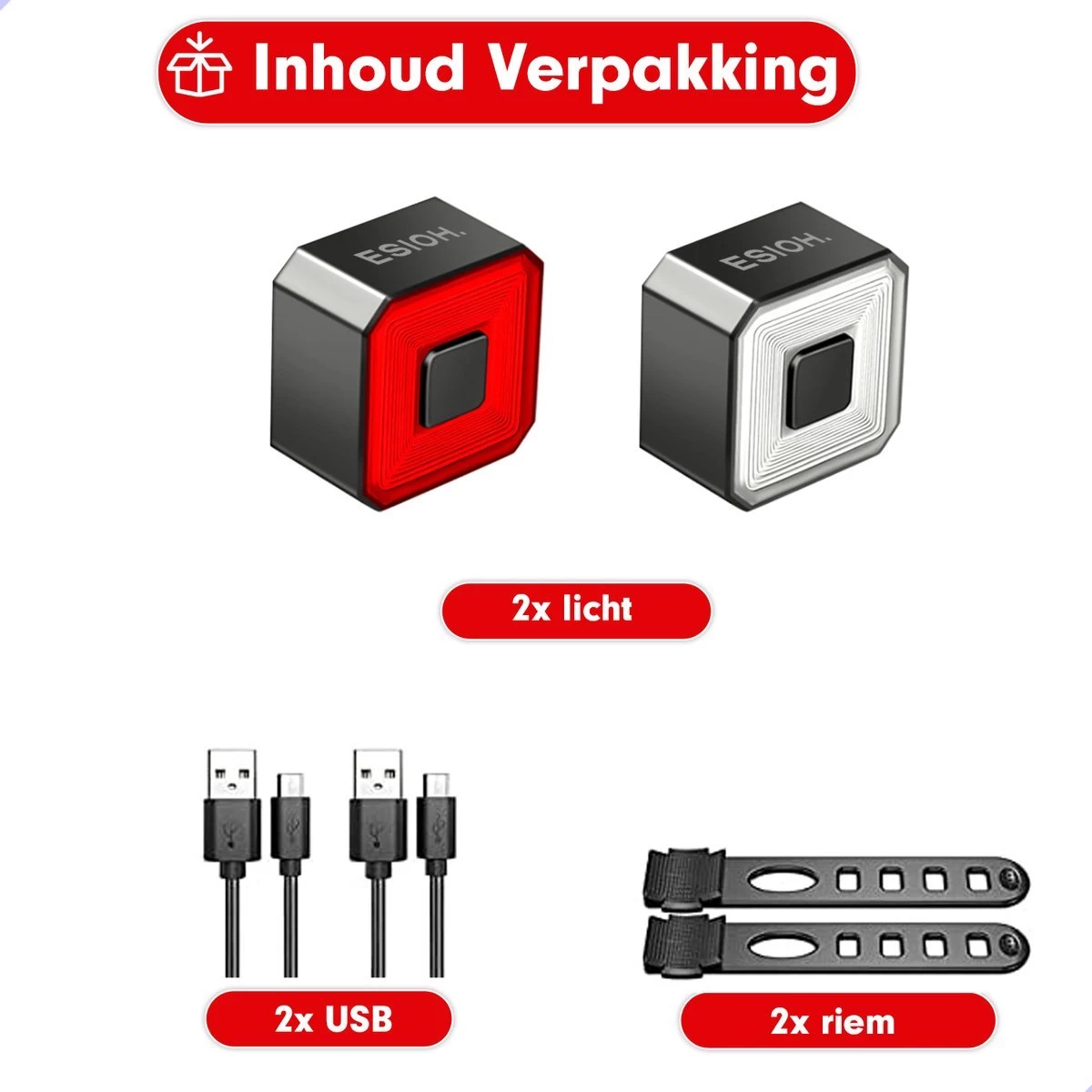 Esioh® Oplaadbare Fietslamp Led Set Wit En Rood – Oplaadbare Fietsverlichting USB – Fietslampjes Voorlicht En Achterlicht - Afbeelding 11