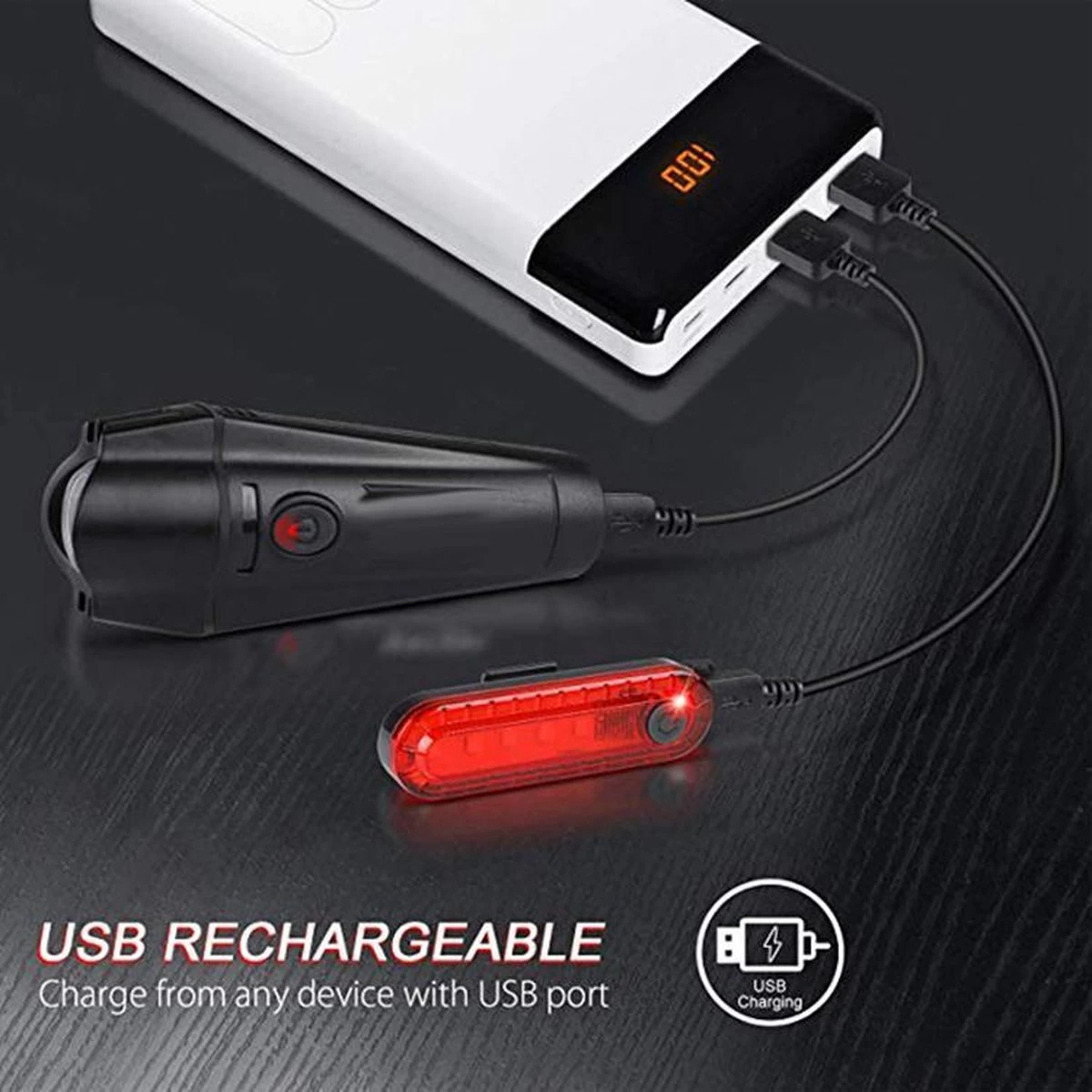 FIEZIO Fietsverlichting - USB Oplaadbaar LED Fietslampen – Waterdicht - Afbeelding 2