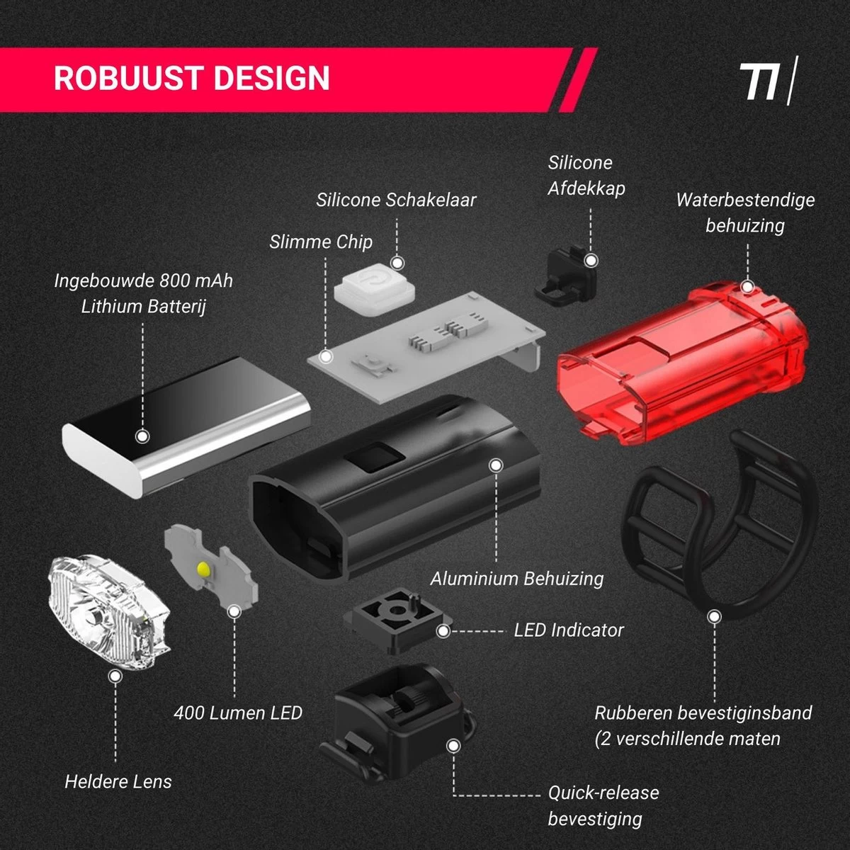 TIKKENS® LED Fietsverlichting Helmlamp - Helm - Voorlicht & Achterlicht - USB Oplaadbaar - Zwart - Voor En Achter - Waterdicht - Fietslampjes - Afbeelding 10