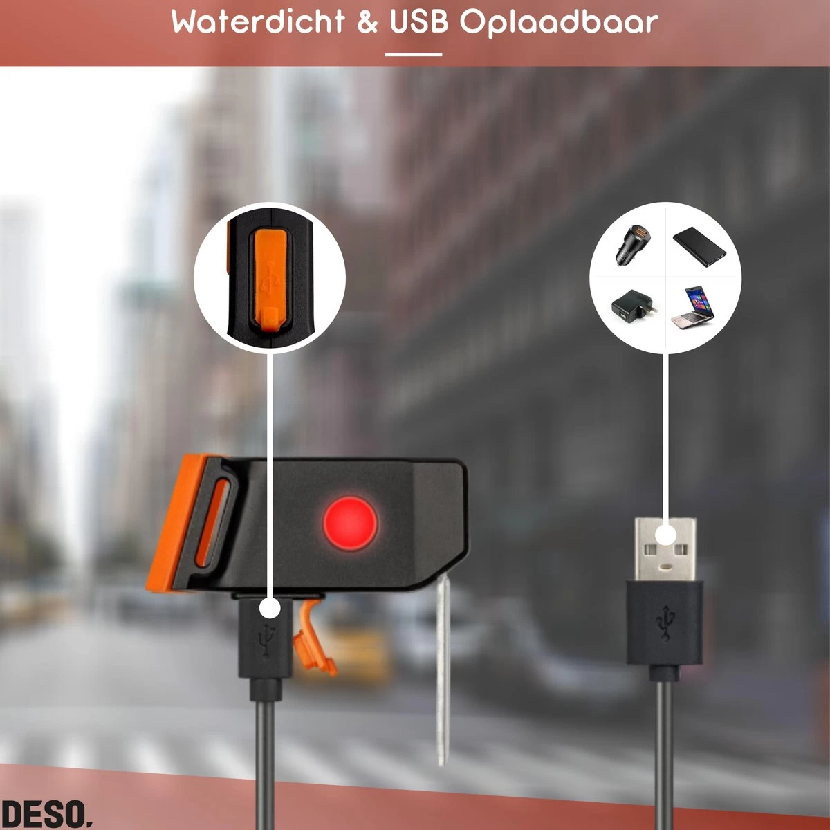 DESO® Fietslicht Achterlicht LED USB Oplaadbaar Helder Super Fel Driehoek - Achterlicht Voor Racefiets En MTB – Herkenningslicht - Afbeelding 2
