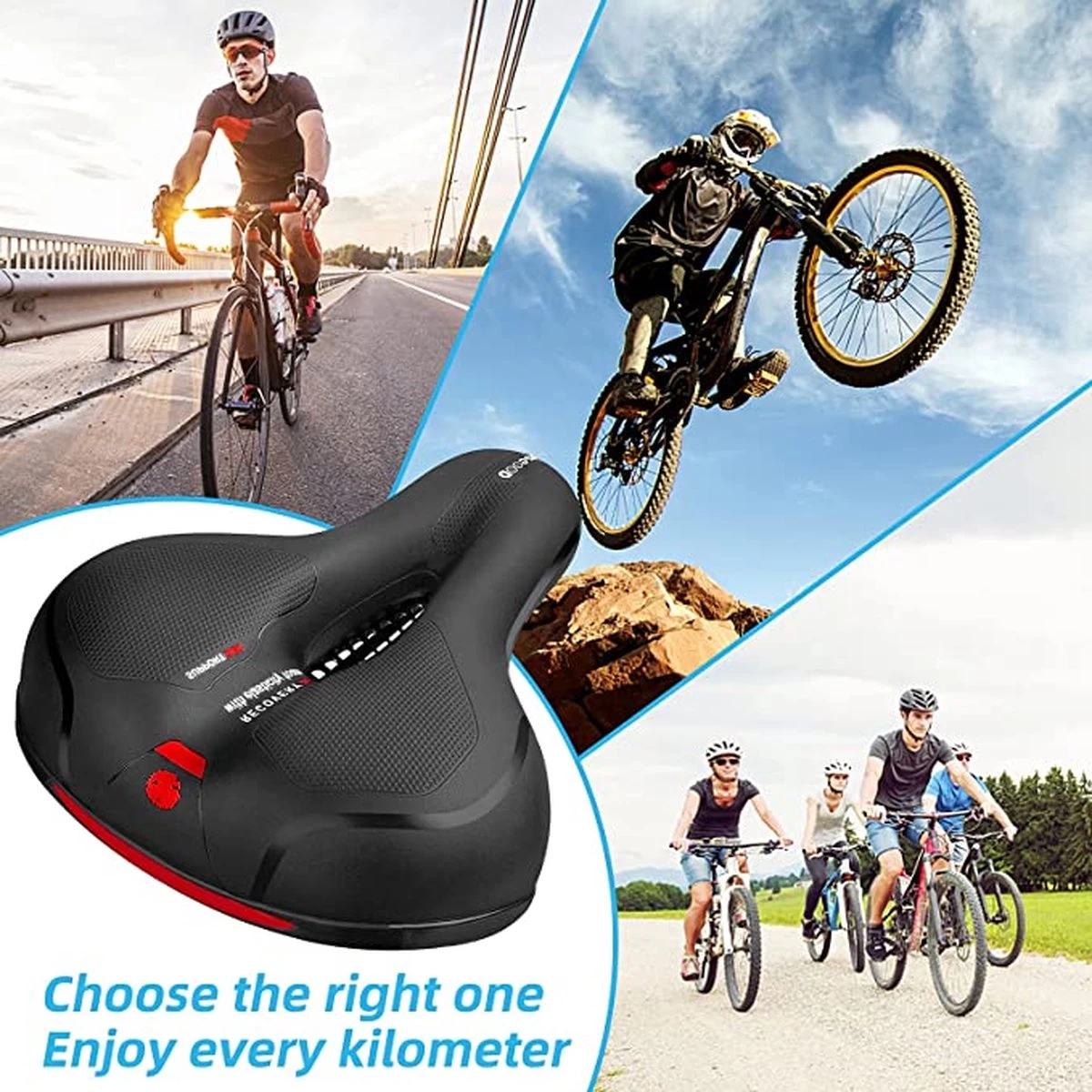 IBright Gel Fietszadel Met LED Oplaadbare Achterlicht - USB Oplaadbaar - Fietsverlichting Met 6 Functie's - Dames / Heren - Waterdicht - Gratis Zadelstrop - USB Oplaadkabel - Zwart - Afbeelding 7