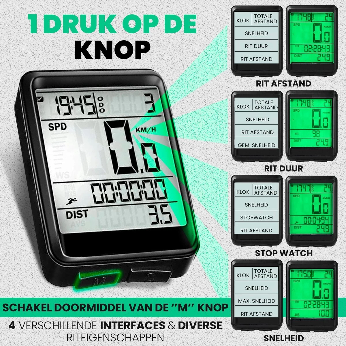 Strex Draadloze Fietscomputer - 17 Functies - Extra Groot Scherm - Draadloze Fiets Computer Draadloos Waterdicht - NL Handleiding - Afbeelding 3