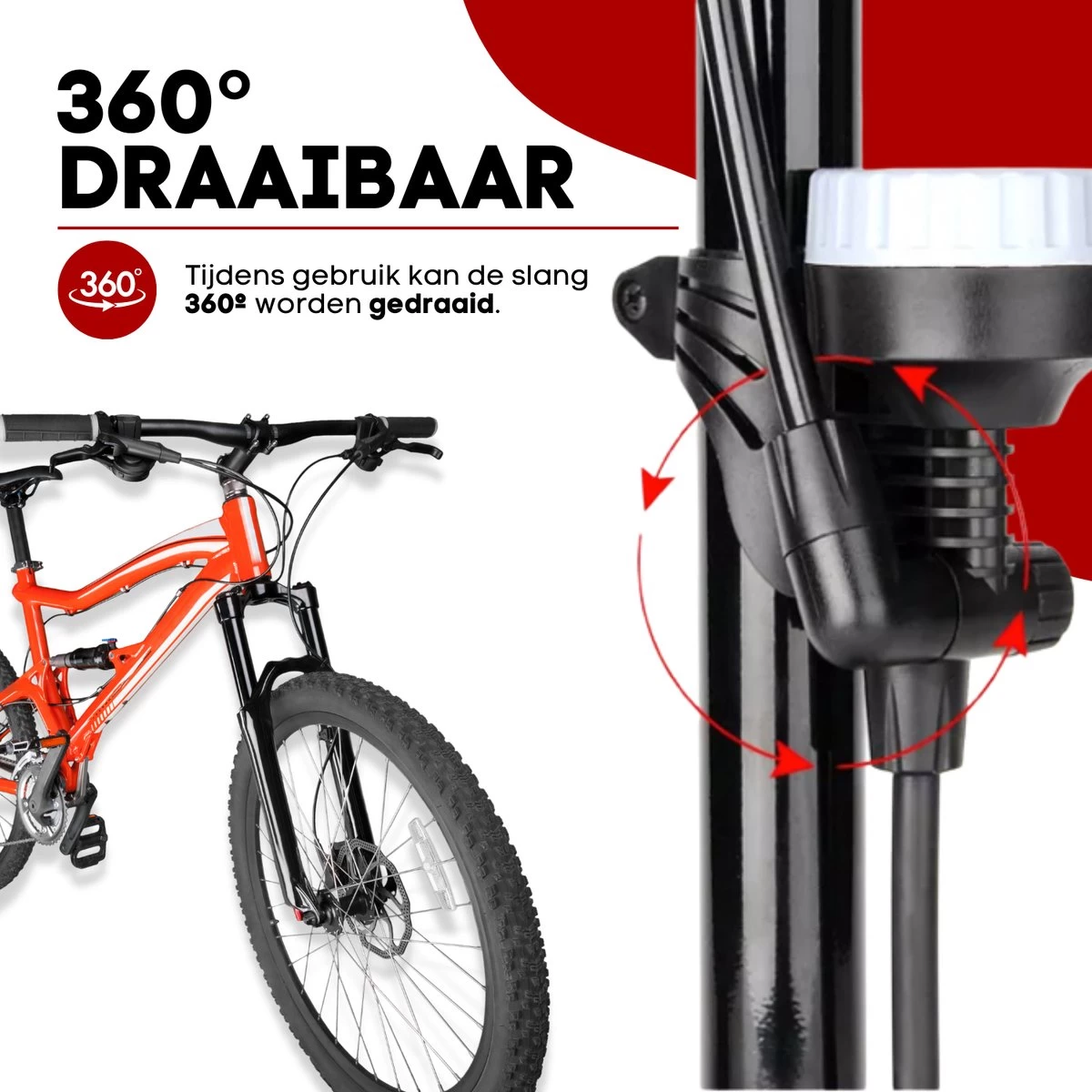 RYER Fietspomp Pro - Drukmeter - Inclusief Banden Reparatieset - Afbeelding 7