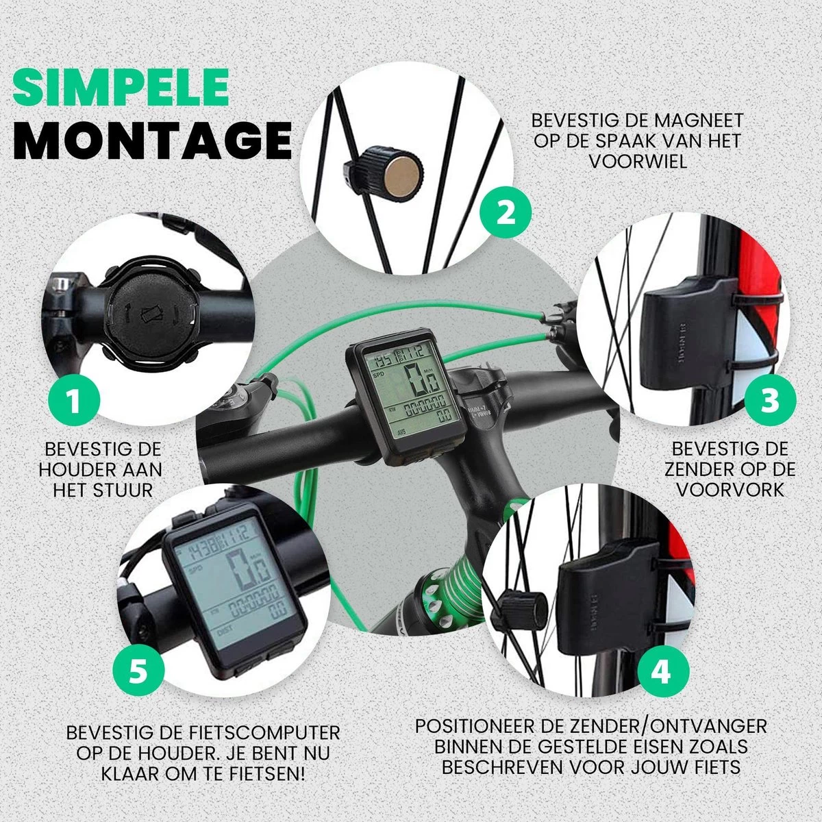 Strex Draadloze Fietscomputer - 17 Functies - Extra Groot Scherm - Draadloze Fiets Computer Draadloos Waterdicht - NL Handleiding - Afbeelding 7