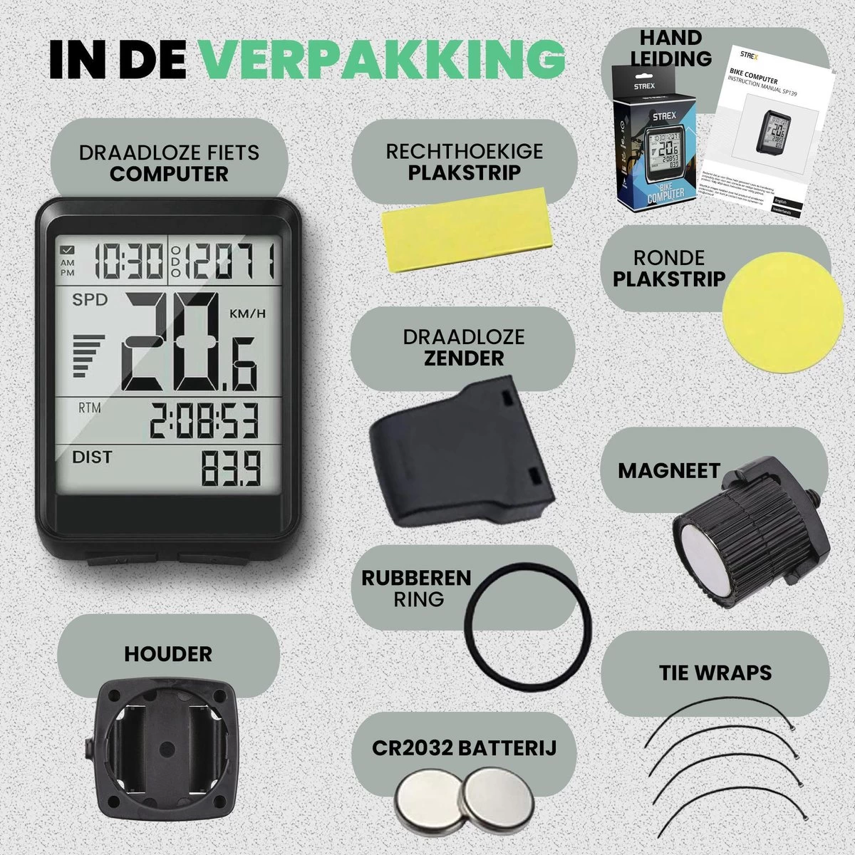 Strex Draadloze Fietscomputer - 17 Functies - Extra Groot Scherm - Draadloze Fiets Computer Draadloos Waterdicht - NL Handleiding - Afbeelding 8