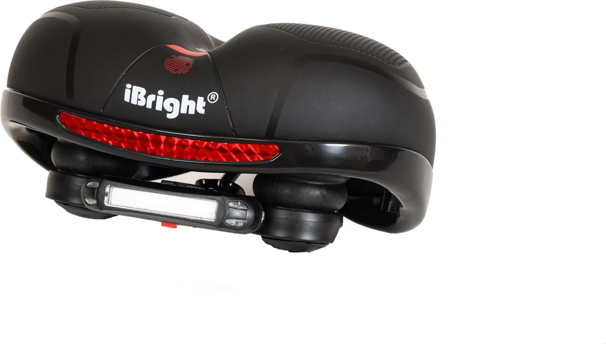 IBright Gel Fietszadel Met LED Oplaadbare Achterlicht - USB Oplaadbaar - Fietsverlichting Met 6 Functie's - Dames / Heren - Waterdicht - Gratis Zadelstrop - USB Oplaadkabel - Zwart - Afbeelding 9