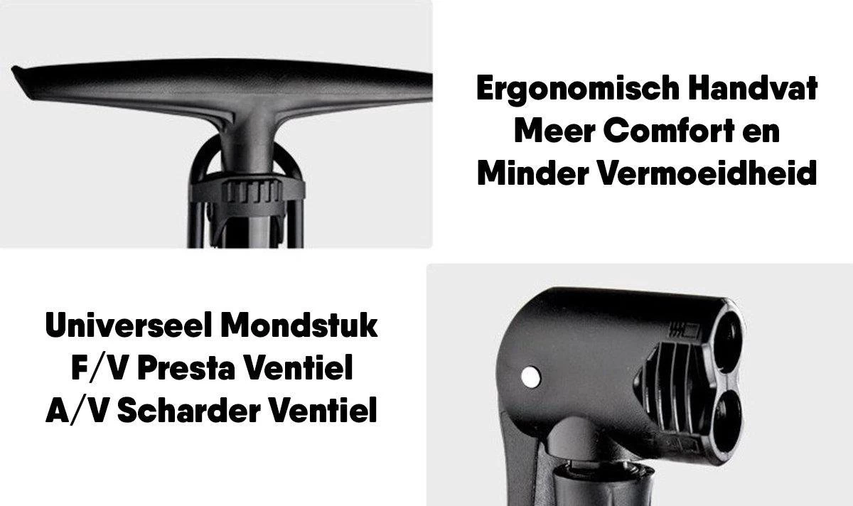 Matzwarte Fietspomp Met Drukmeter én Extra Ventielen - Multifunctioneel Mondstuk – Schrader En Presta – Aluminium Lichtgewicht Vloerpomp – Ballenpomp/ Scooterpomp/ Autobandenpomp - Afbeelding 11