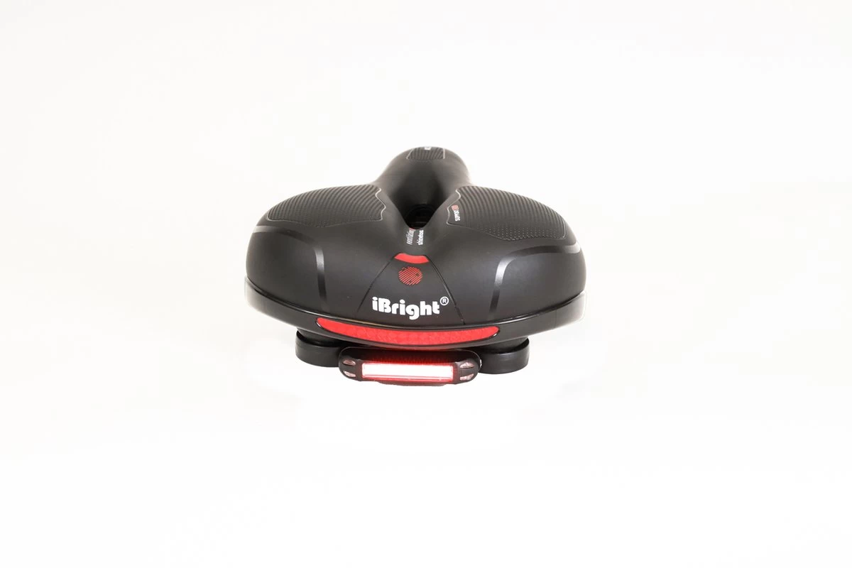 IBright Gel Fietszadel Met LED Oplaadbare Achterlicht - USB Oplaadbaar - Fietsverlichting Met 6 Functie's - Dames / Heren - Waterdicht - Gratis Zadelstrop - USB Oplaadkabel - Zwart - Afbeelding 8