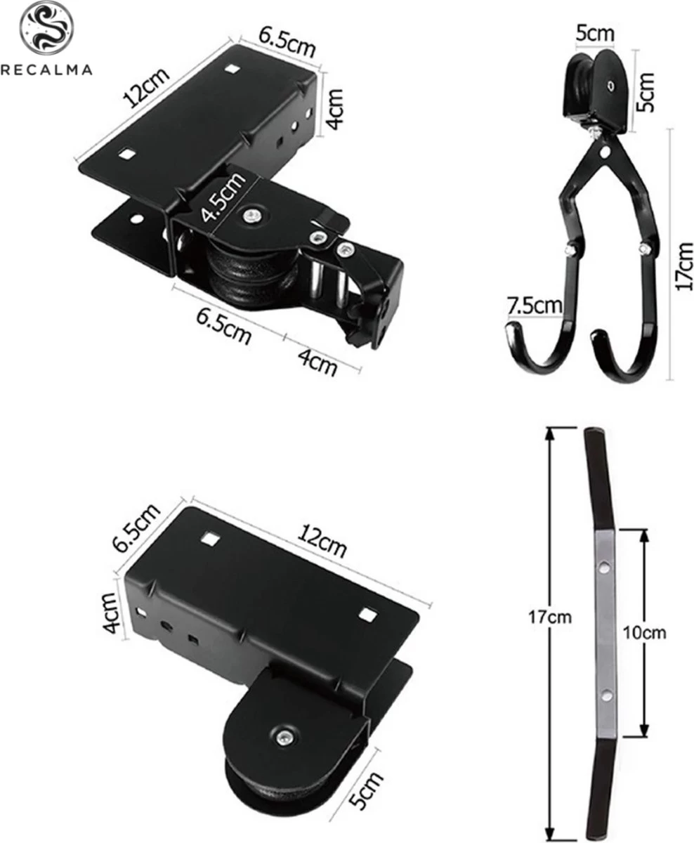 Recalma Fietslift - 60 Kg Draagkracht - Fietstakel - Universeel Ophangsysteem - Elektrische Fiets - Zwart - Afbeelding 4